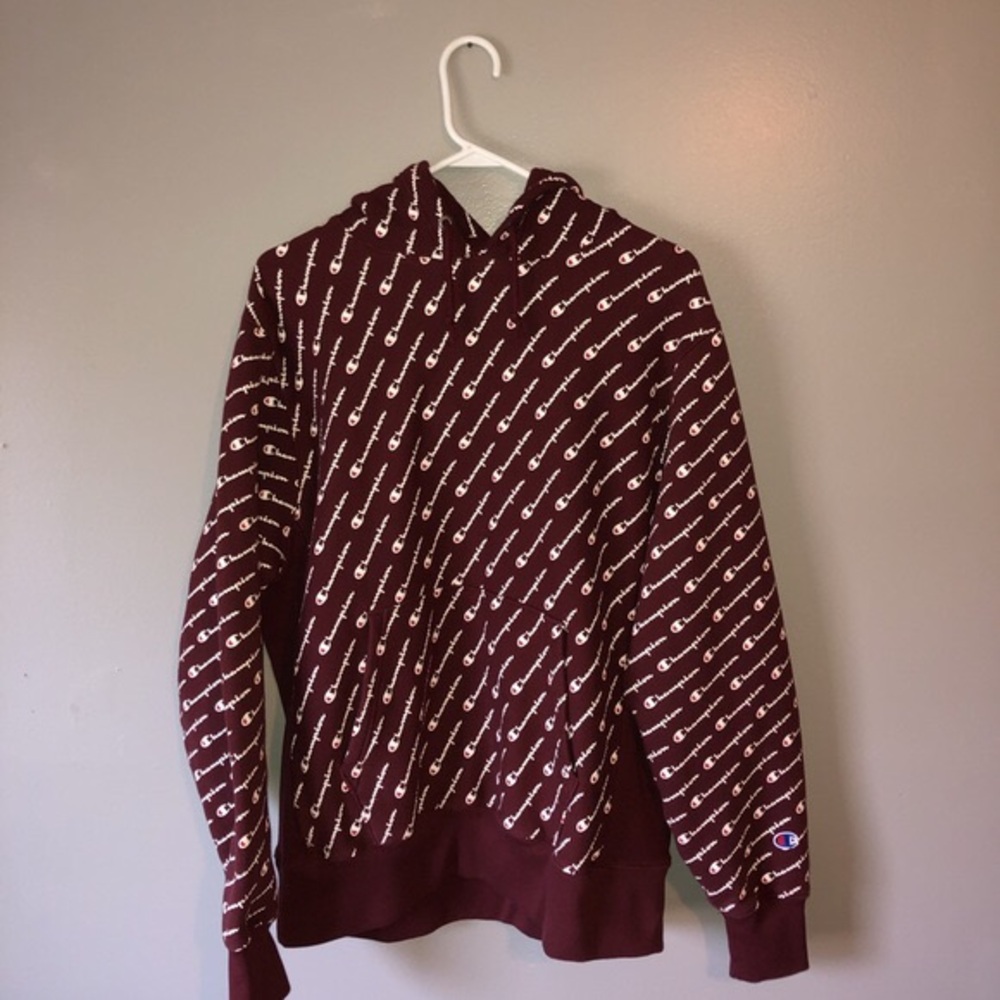 Champion Burgundy Hoodie with Logo Design